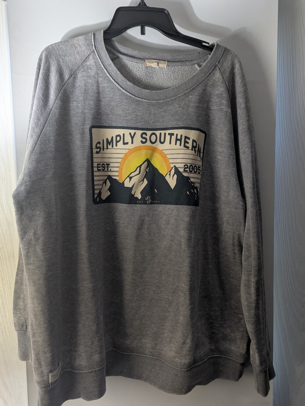 Simply Southern Gray Crewneck Sweatshirt with Mountain Sunset Graphic